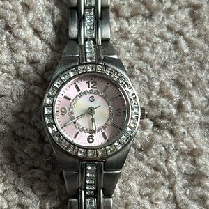 George women’s‎ vintage silver/pink crystal bracelet watch OS measurements shown